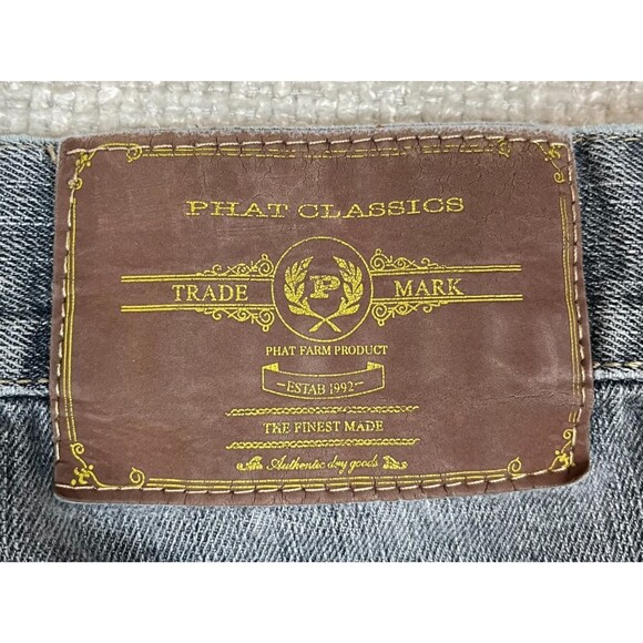 Vintage Phat Farm Jeans Men's 44x30 Gray Straight Leg Denim Hip Hop (Tag 46x34) - Picture 6 of 12